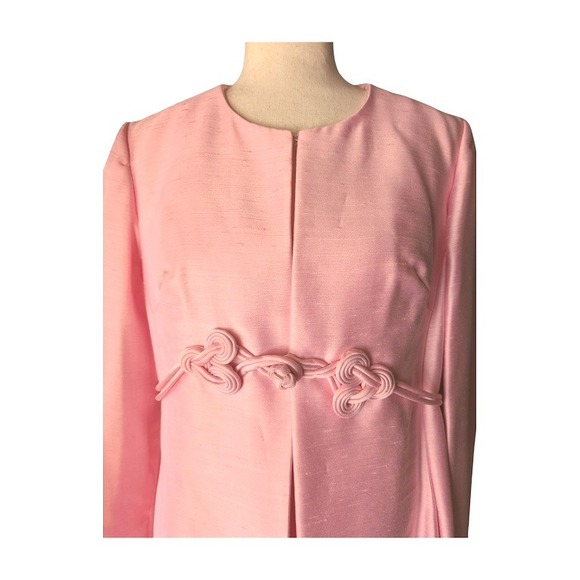 Vintage Pink Silk Brocade Coat Dress Knot Detail Occasion Formal Event Size Med - Picture 5 of 7